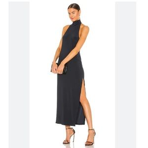 Norma Kamali Gown Halter Turtle Side Slit in Pewter